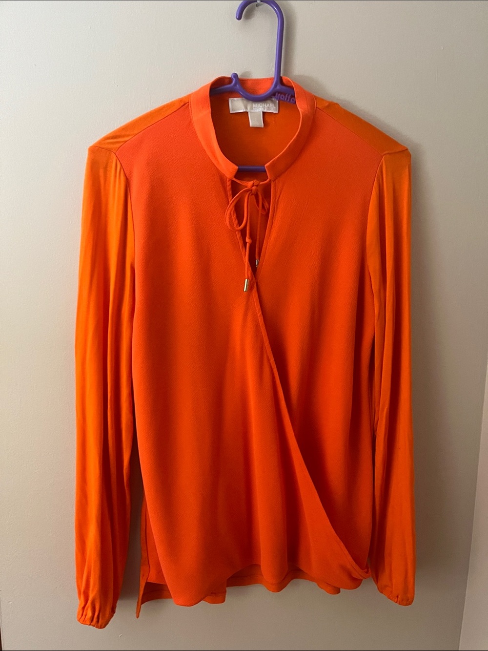 Michael Kors Bright Orange Long-Sleeve Tie-Neck Blouse